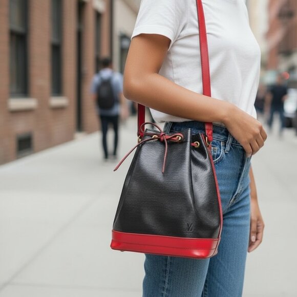 Authentic Vintage Louis Vuitton Epi Bicolor Noé GM | Black & Red - Picture 7 of 7